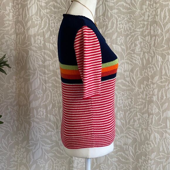 Vintage 90s NAULOVER Rainbow Striped Grunge Retro Preppy Shirt Spain Luzury Sz S - Picture 5 of 8
